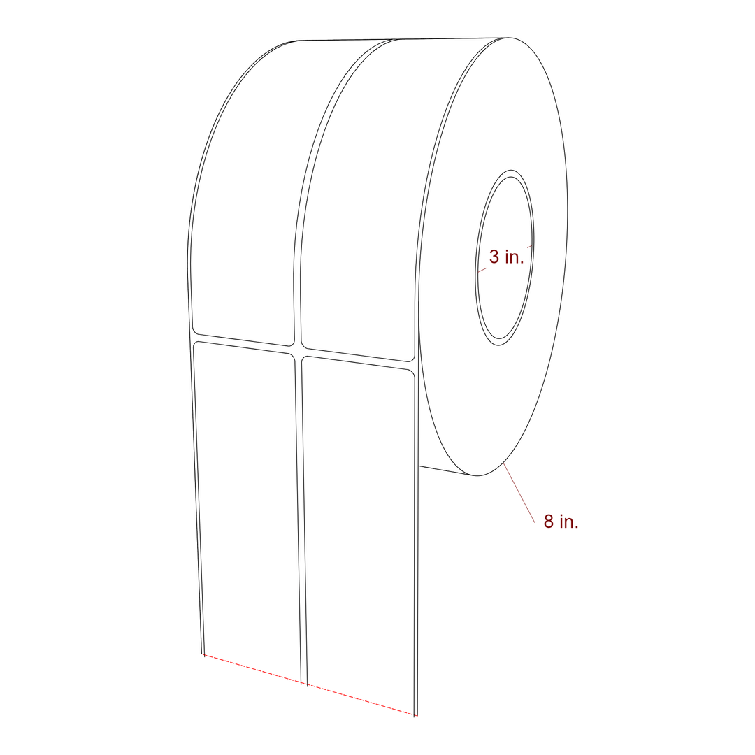 2 Inch x 7 Inch Rectangle Inkjet Label Roll - 3 Inch Core - 8 Inch Roll OD - 2Up - 3D Perspective