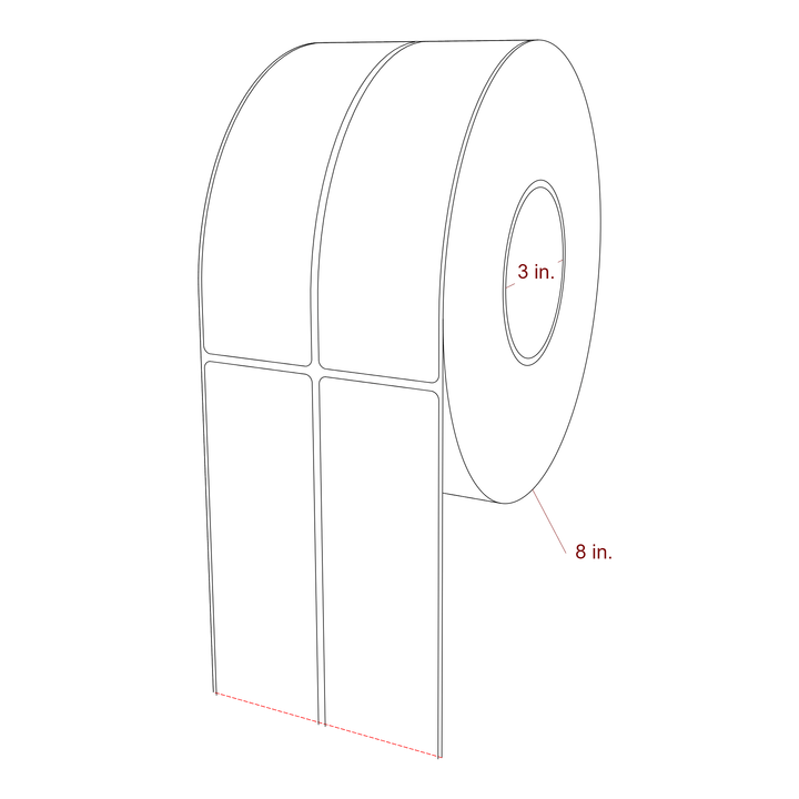2 Inch x 7 Inch Rectangle Inkjet Label Roll - 3 Inch Core - 8 Inch Roll OD - 2Up - 3D Perspective