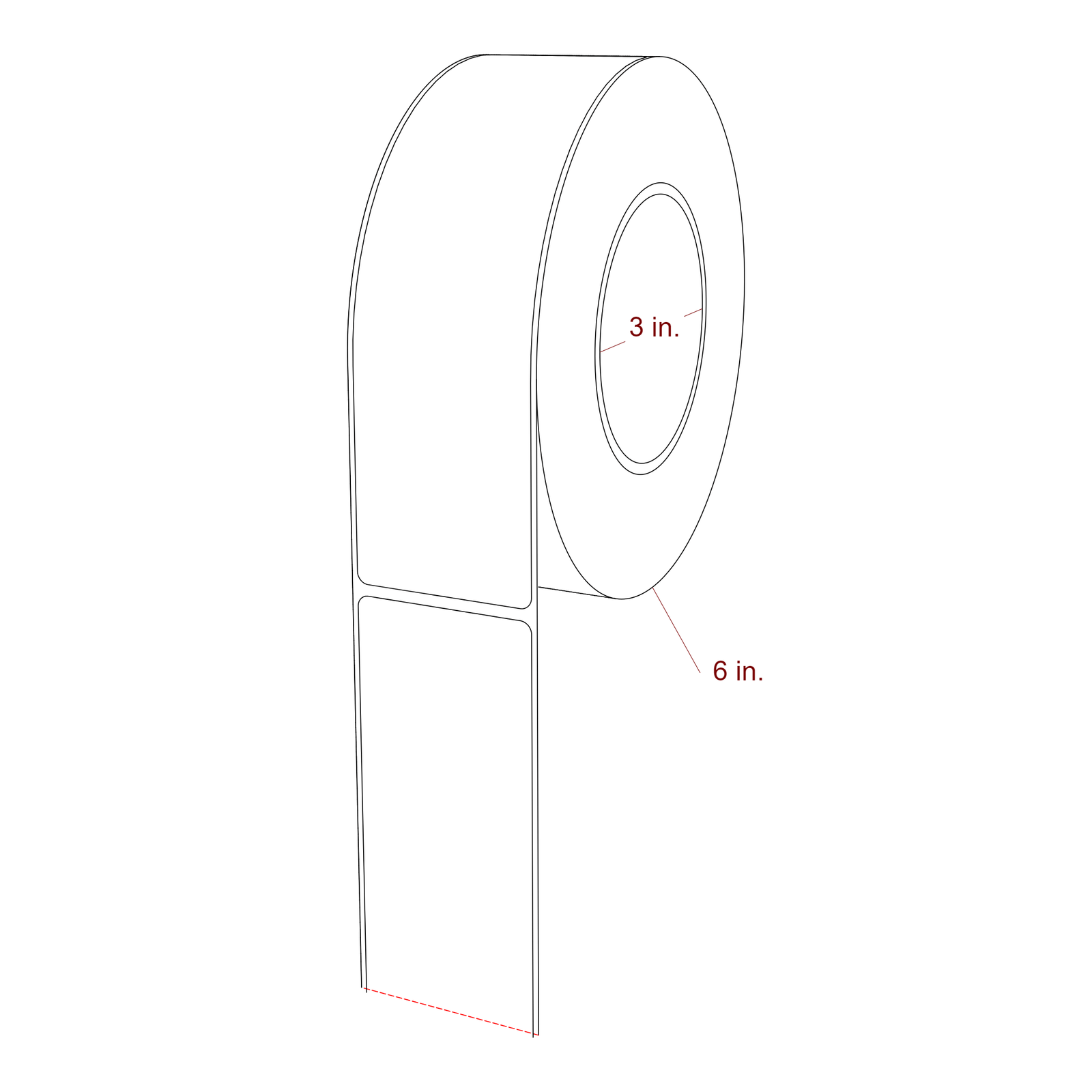 2 Inch x 7 Inch Rectangle Inkjet Label Roll - 3 Inch Core - 6 Inch Roll OD - 3D Perspective