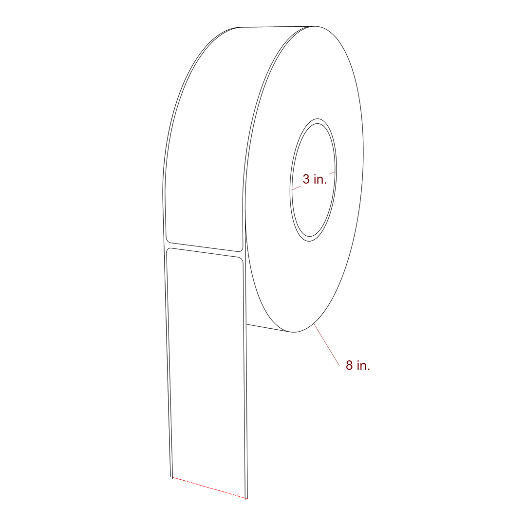 2 Inch x 7 Inch Rectangle Inkjet Label Roll - 3 Inch Core - 8 Inch Roll OD - 3D Perspective