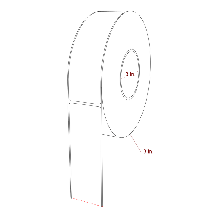 2 Inch x 7 Inch Rectangle Inkjet Label Roll - 3 Inch Core - 8 Inch Roll OD - 3D Perspective