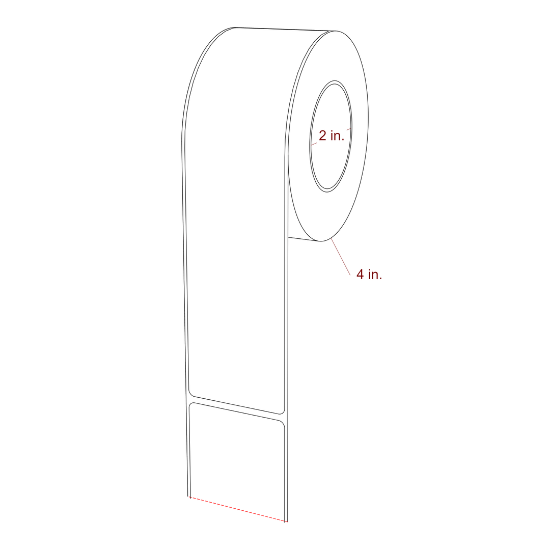 2 Inch x 8 Inch Rectangle Inkjet Label Roll - 2 Inch Core - 4 Inch Roll OD - 3D Perspective