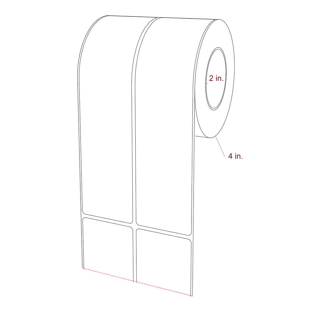 2 Inch x 8 Inch Rectangle Inkjet Label Roll - 2 Inch Core - 4 Inch Roll OD - 2Up - 3D Perspective