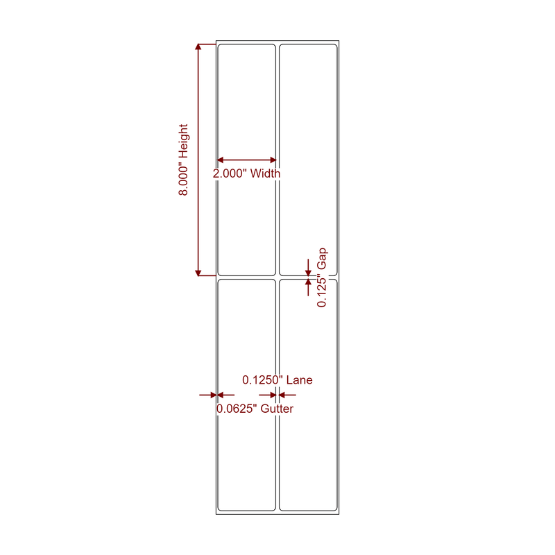 2" x 8" Inkjet Label Rolls | 2-Up | Fits Epson ColorWorks, VIPColor & Primera - Label Diagram