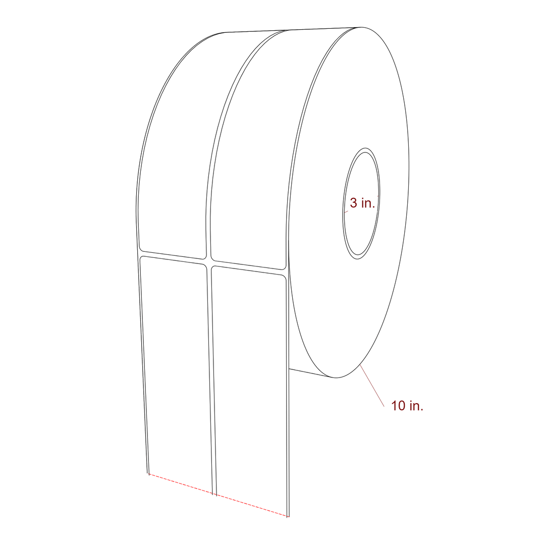 2 Inch x 8 Inch Rectangle Inkjet Label Roll - 3 Inch Core - 10 Inch Roll OD - 2Up - 3D Perspective