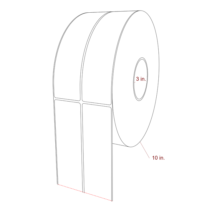 2 Inch x 8 Inch Rectangle Inkjet Label Roll - 3 Inch Core - 10 Inch Roll OD - 2Up - 3D Perspective