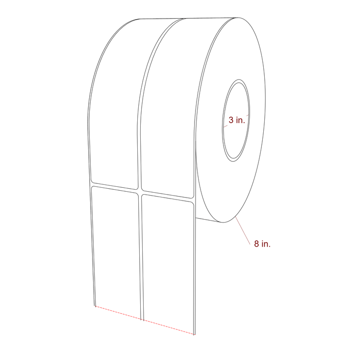 2 Inch x 8 Inch Rectangle Inkjet Label Roll - 3 Inch Core - 8 Inch Roll OD - 2Up - 3D Perspective