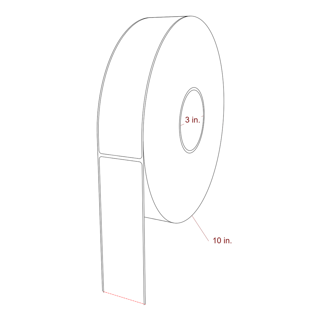 2 Inch x 8 Inch Rectangle Inkjet Label Roll - 3 Inch Core - 10 Inch Roll OD - 3D Perspective