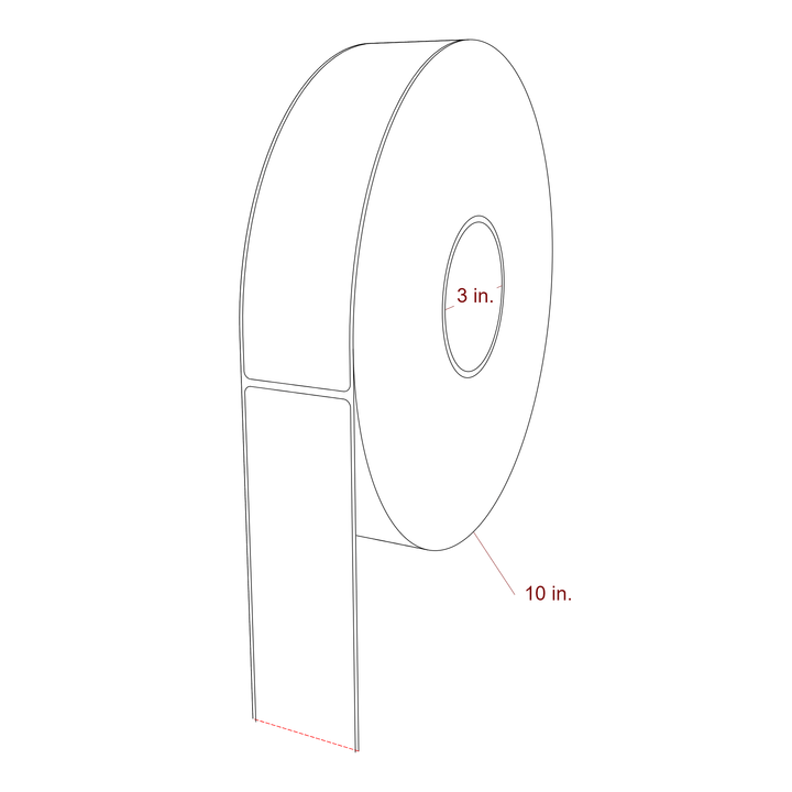 2 Inch x 8 Inch Rectangle Inkjet Label Roll - 3 Inch Core - 10 Inch Roll OD - 3D Perspective