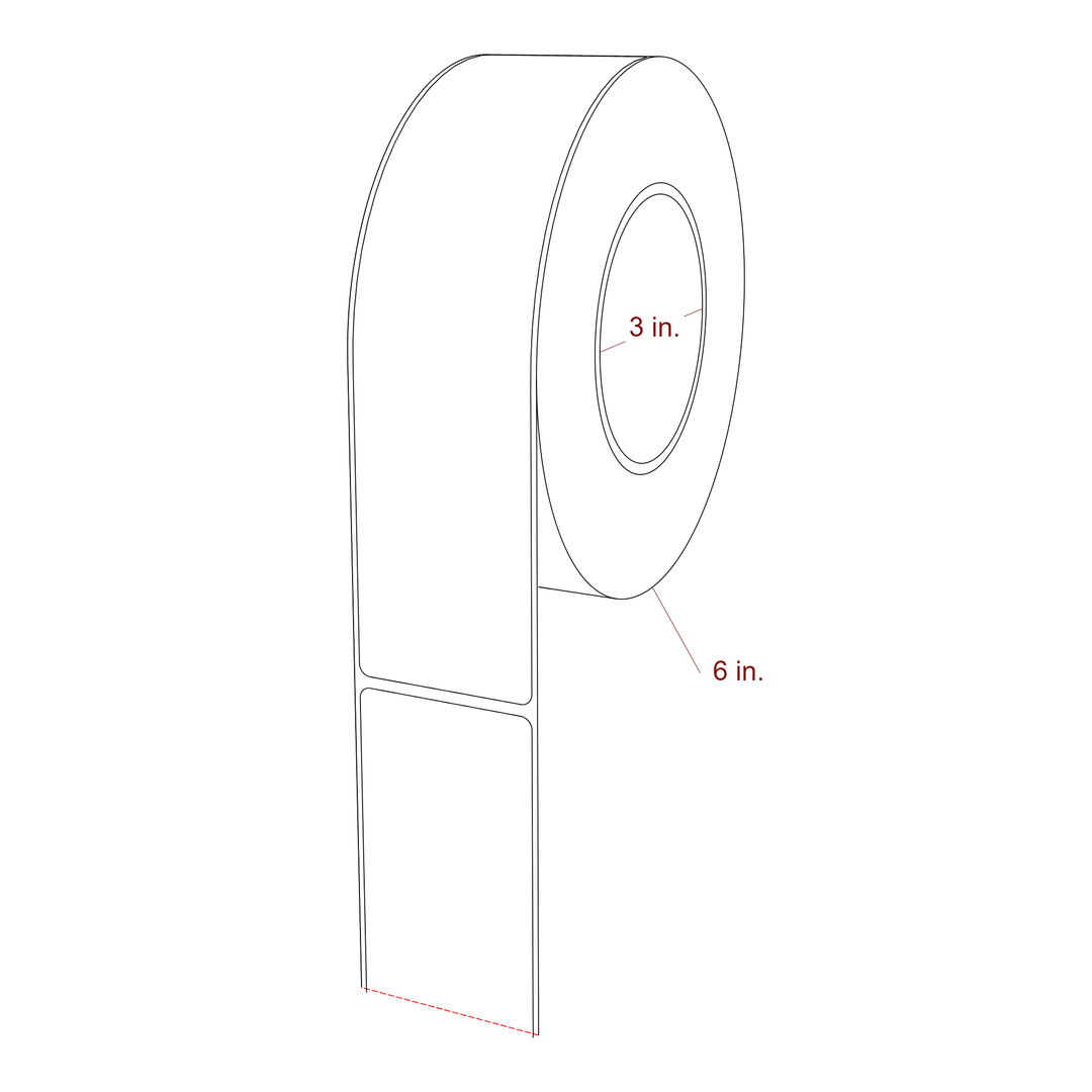 2 Inch x 8 Inch Rectangle Inkjet Label Roll - 3 Inch Core - 6 Inch Roll OD - 3D Perspective