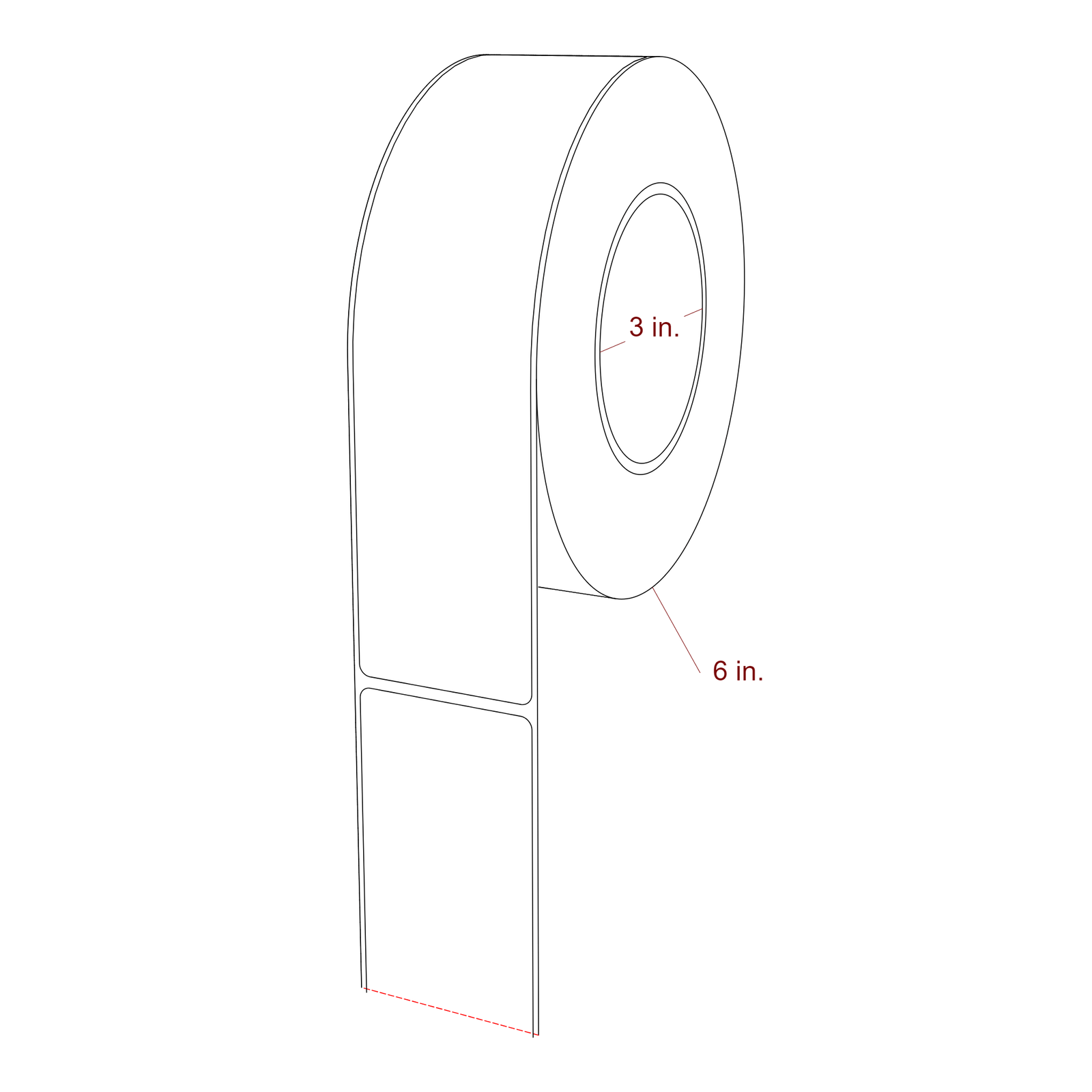 2 Inch x 8 Inch Rectangle Inkjet Label Roll - 3 Inch Core - 6 Inch Roll OD - 3D Perspective
