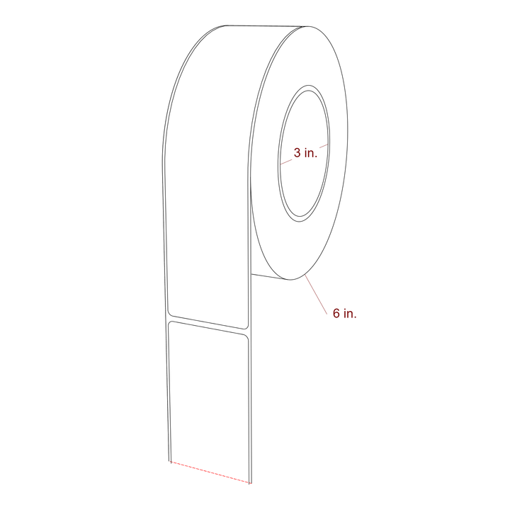 2 Inch x 8 Inch Rectangle Inkjet Label Roll - 3 Inch Core - 6 Inch Roll OD - 3D Perspective