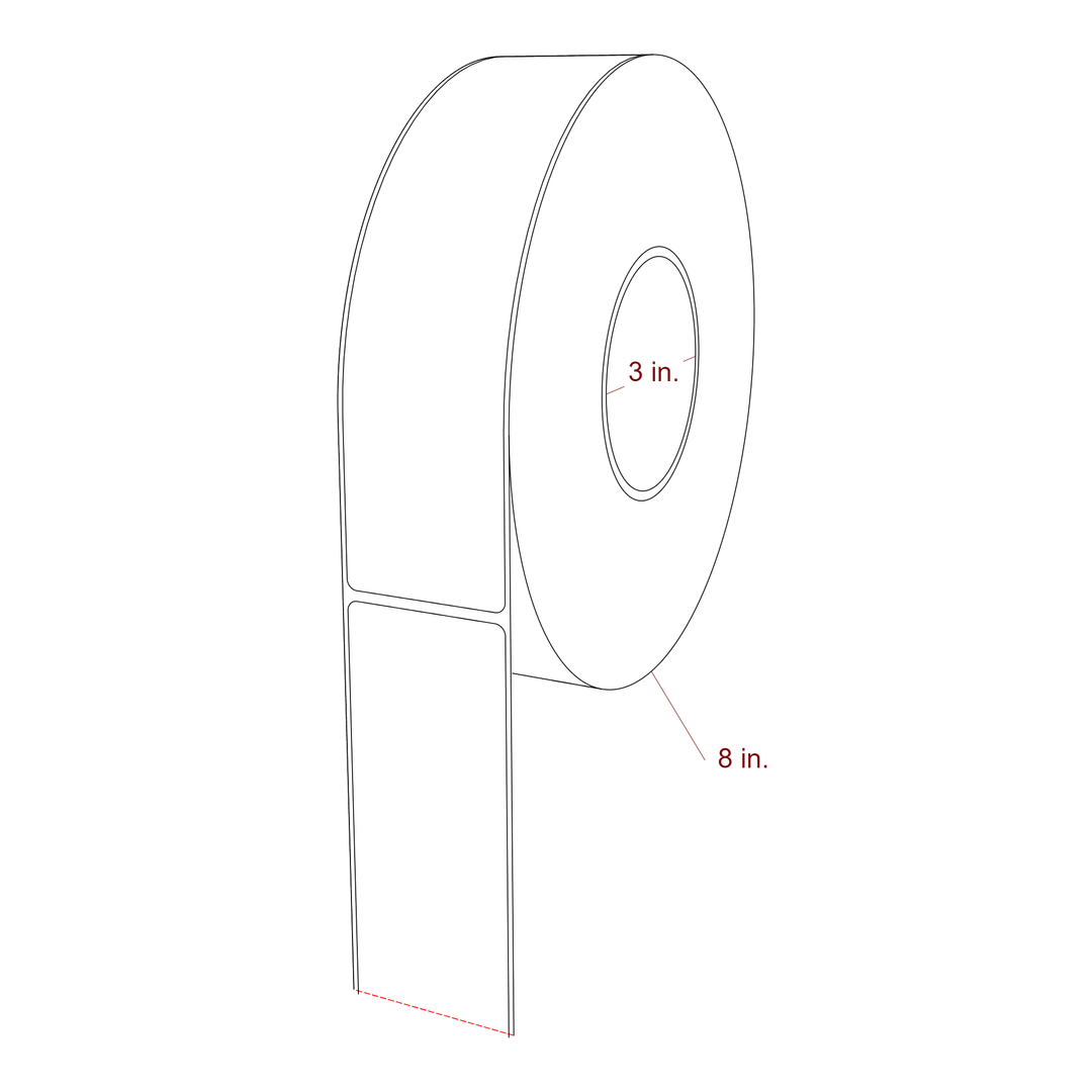 2 Inch x 8 Inch Rectangle Inkjet Label Roll - 3 Inch Core - 8 Inch Roll OD - 3D Perspective
