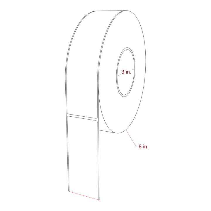 2 Inch x 8 Inch Rectangle Inkjet Label Roll - 3 Inch Core - 8 Inch Roll OD - 3D Perspective