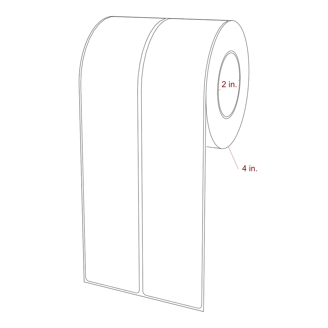 2 Inch x 9.75 Inch Rectangle Inkjet Label Roll - 2 Inch Core - 4 Inch Roll OD - 2Up - 3D Perspective