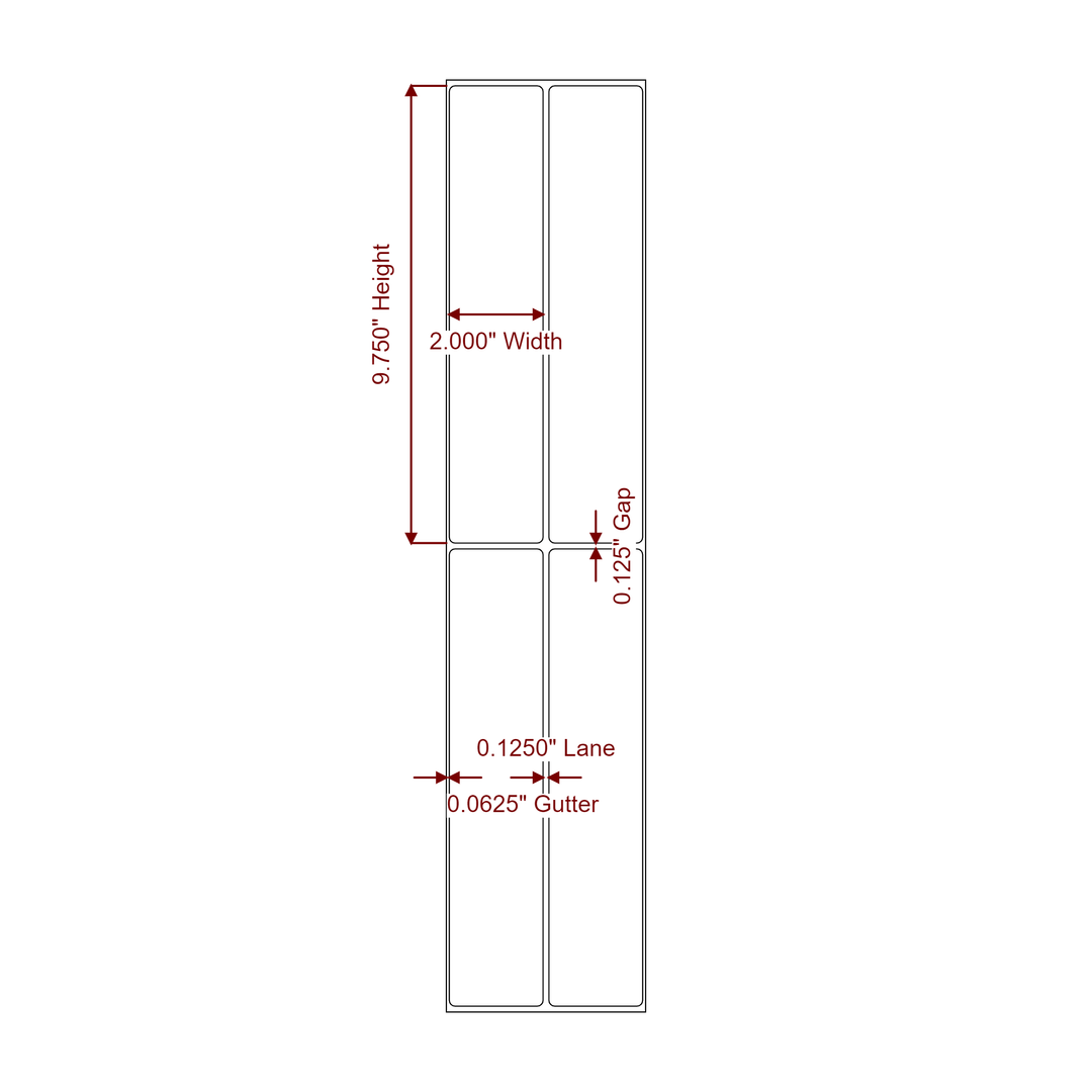 2 Inch x 9.75 Inch Rectangle Inkjet Label Roll - 2Up - 2D Drawing