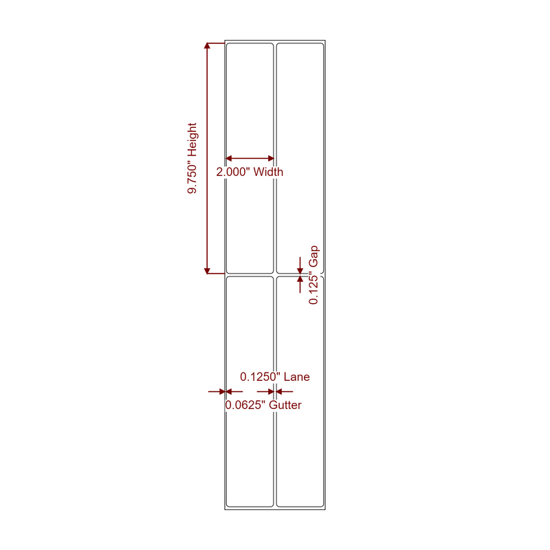 2" x 9.75" Inkjet Label Rolls | 2-Up | Fits Epson ColorWorks, VIPColor & Primera - Label Diagram