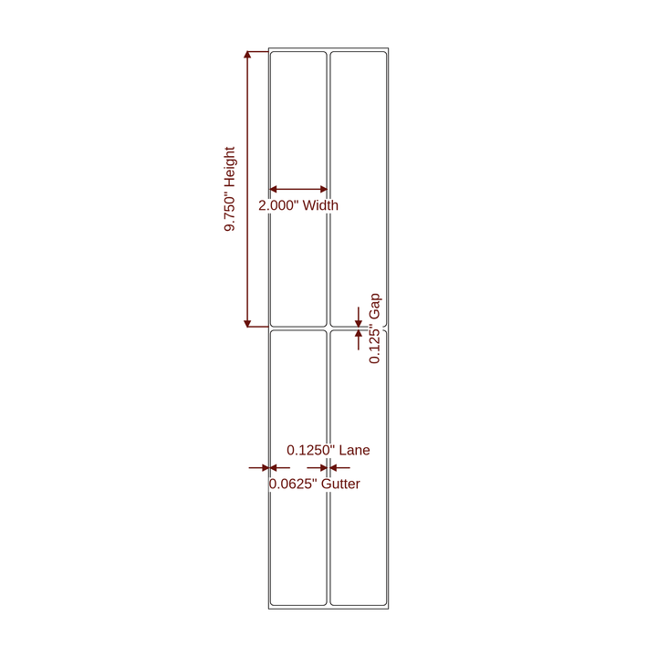2" x 9.75" Rectangle Roll for Epson ColorWorks, VIPColor & Primera Printers; 2" x 9.75" Rectangle Label Diagram