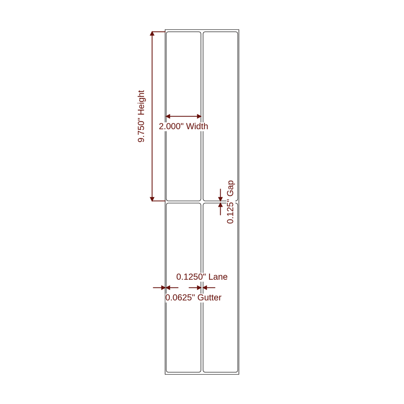 2" x 9.75" Inkjet Label Rolls | 2-Up | Fits Epson ColorWorks, VIPColor & Primera - Label Diagram