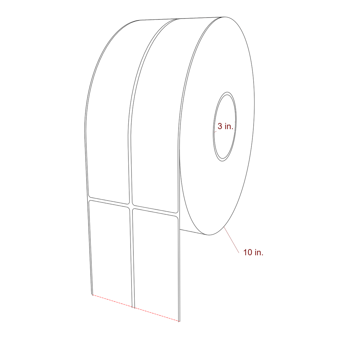 2 Inch x 9.75 Inch Rectangle Inkjet Label Roll - 3 Inch Core - 10 Inch Roll OD - 2Up - 3D Perspective