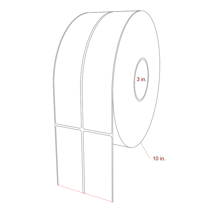 2 Inch x 9.75 Inch Rectangle Inkjet Label Roll - 3 Inch Core - 10 Inch Roll OD - 2Up - 3D Perspective