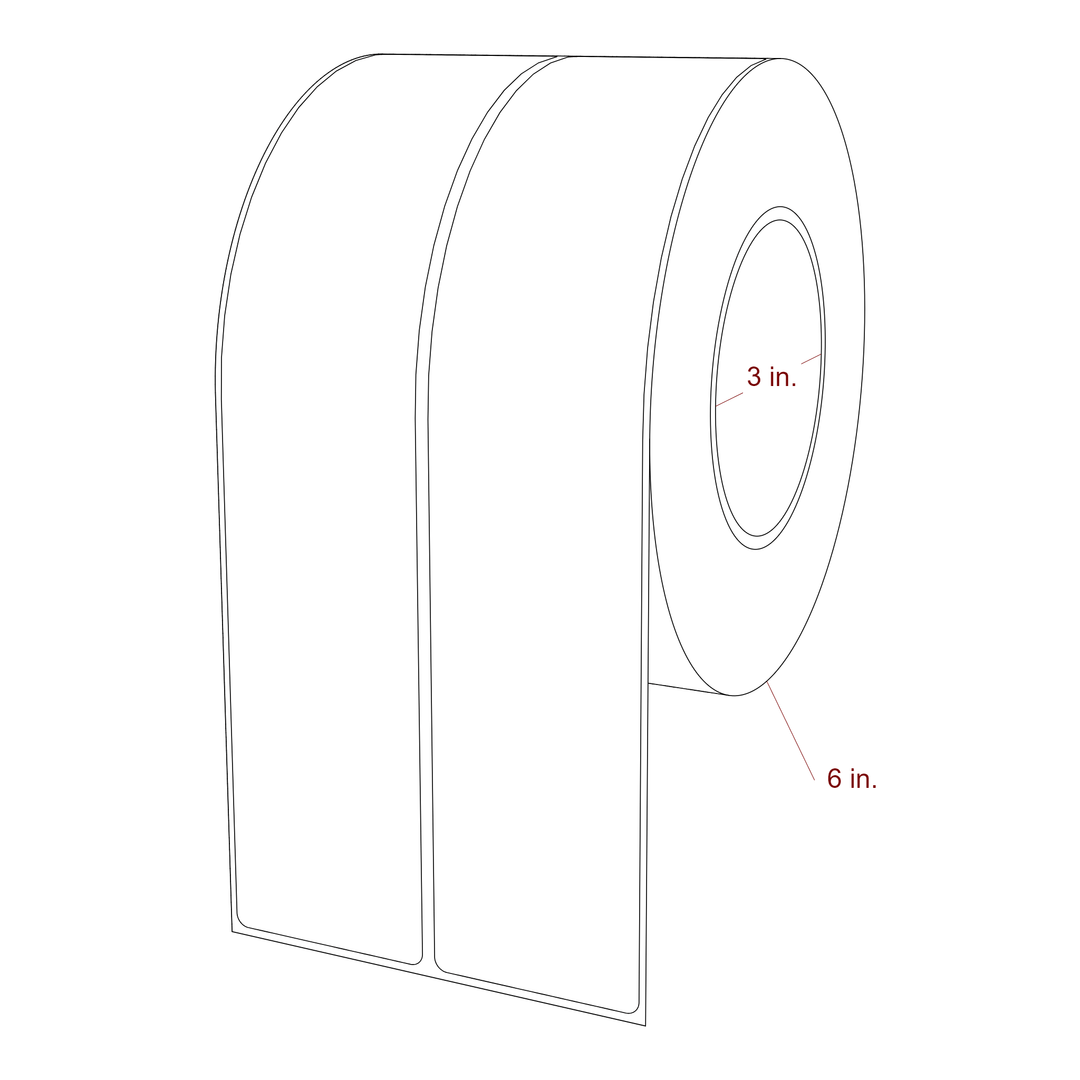 2 Inch x 9.75 Inch Rectangle Inkjet Label Roll - 3 Inch Core - 6 Inch Roll OD - 2Up - 3D Perspective