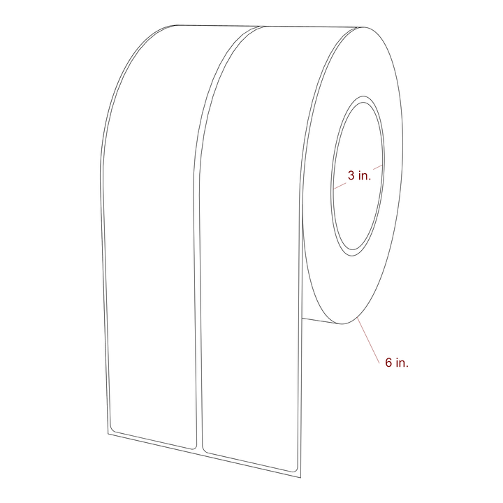 2 Inch x 9.75 Inch Rectangle Inkjet Label Roll - 3 Inch Core - 6 Inch Roll OD - 2Up - 3D Perspective