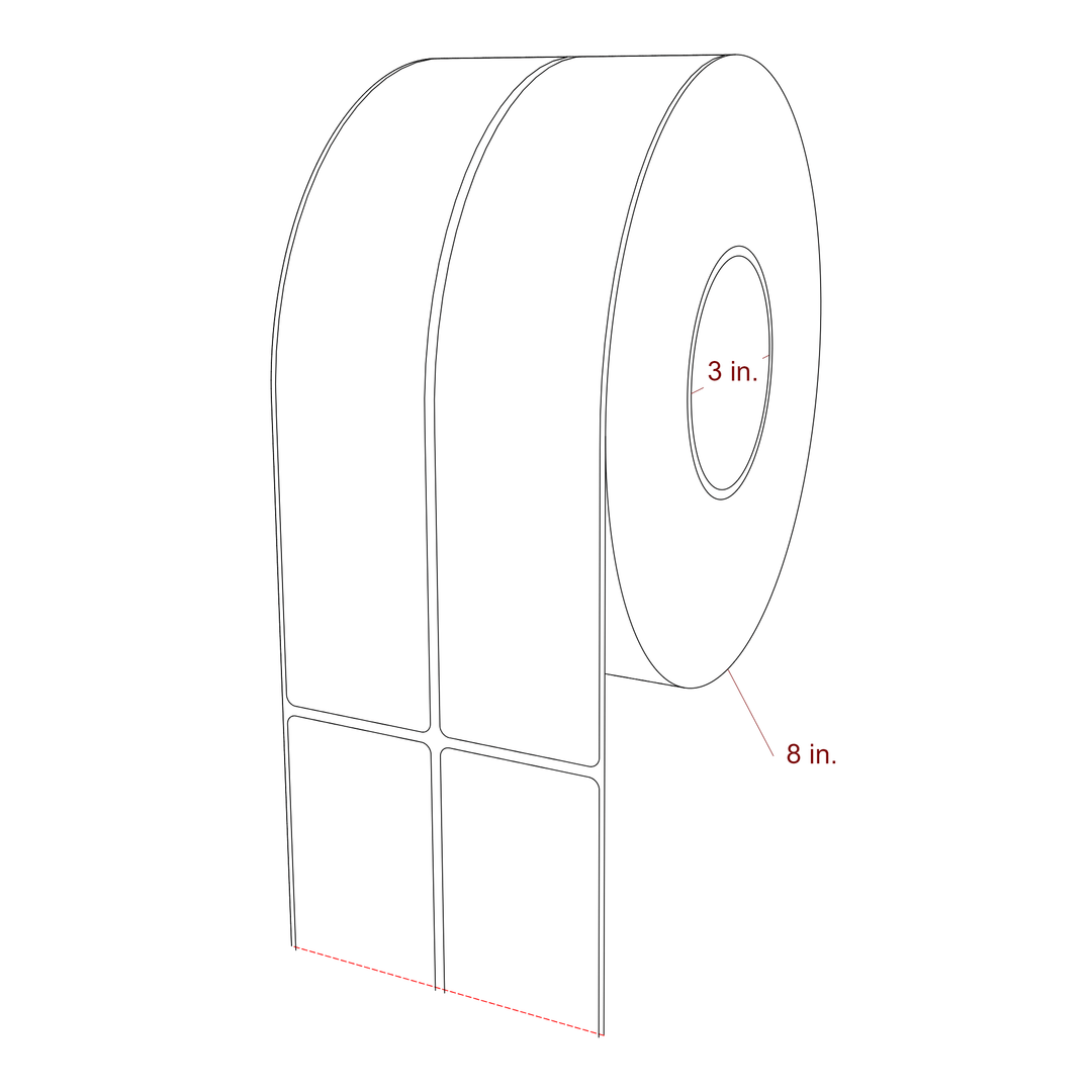 2 Inch x 9.75 Inch Rectangle Inkjet Label Roll - 3 Inch Core - 8 Inch Roll OD - 2Up - 3D Perspective