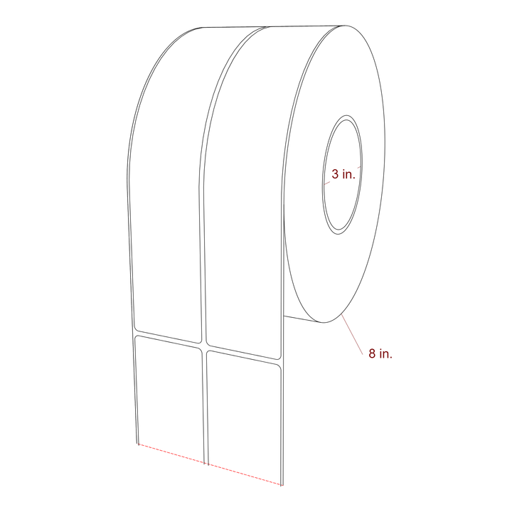 2 Inch x 9.75 Inch Rectangle Inkjet Label Roll - 3 Inch Core - 8 Inch Roll OD - 2Up - 3D Perspective