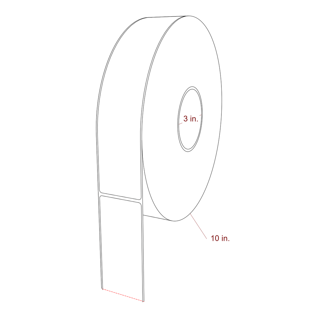 2 Inch x 9.75 Inch Rectangle Inkjet Label Roll - 3 Inch Core - 10 Inch Roll OD - 3D Perspective