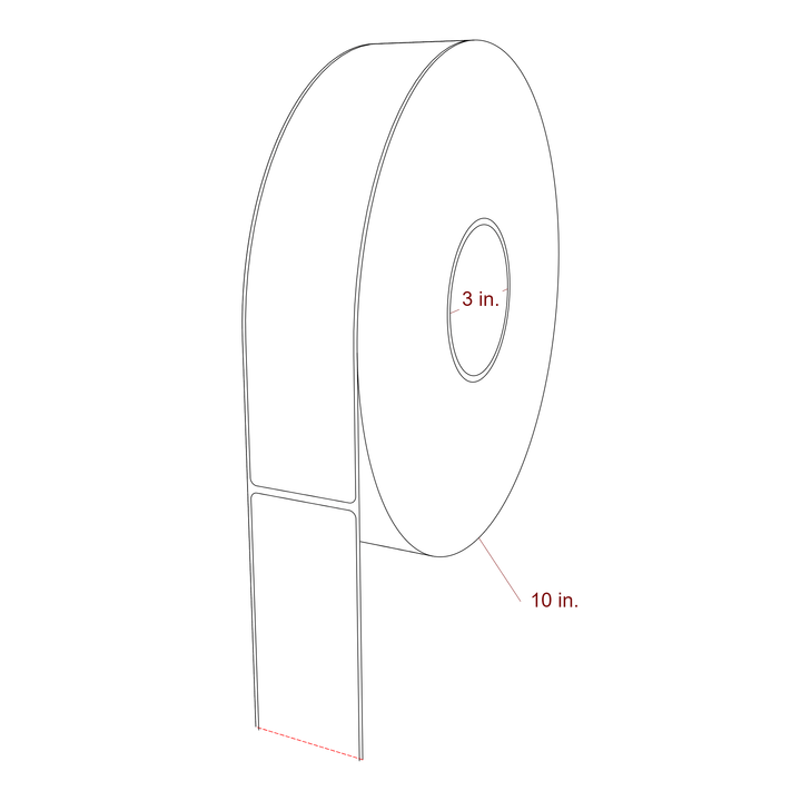 2 Inch x 9.75 Inch Rectangle Inkjet Label Roll - 3 Inch Core - 10 Inch Roll OD - 3D Perspective