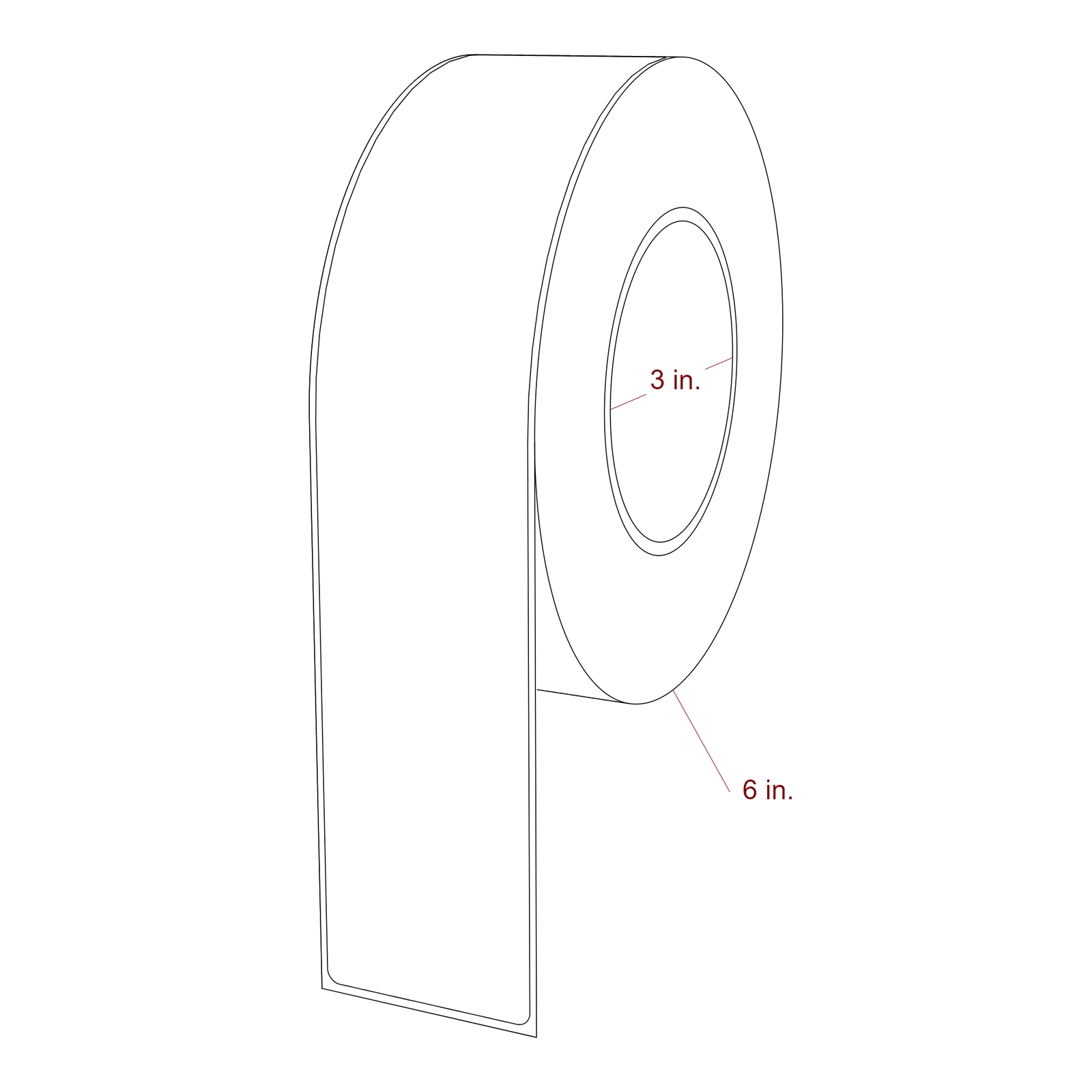 2 Inch x 9.75 Inch Rectangle Inkjet Label Roll - 3 Inch Core - 6 Inch Roll OD - 3D Perspective