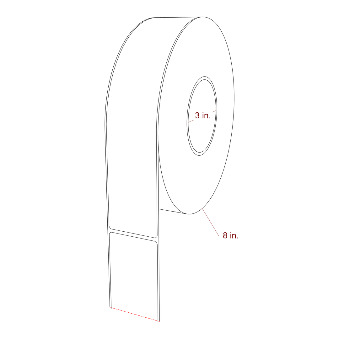 2 Inch x 9.75 Inch Rectangle Inkjet Label Roll - 3 Inch Core - 8 Inch Roll OD - 3D Perspective