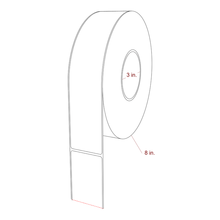 2 Inch x 9.75 Inch Rectangle Inkjet Label Roll - 3 Inch Core - 8 Inch Roll OD - 3D Perspective
