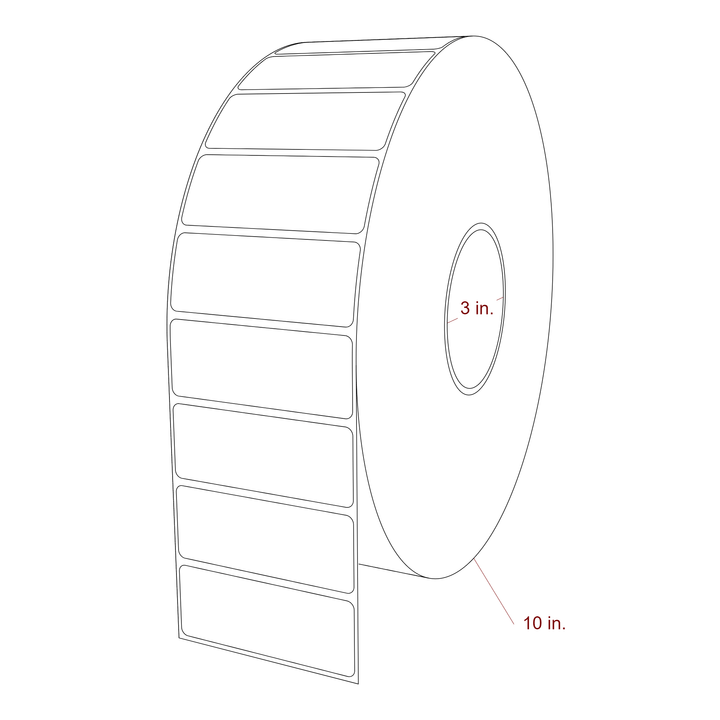 3.25 Inch x 1.25 Inch Rectangle Inkjet Label Roll - 3 Inch Core - 10 Inch Roll OD - 3D Perspective