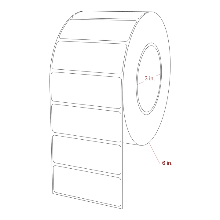 3.25 Inch x 1.25 Inch Rectangle Inkjet Label Roll - 3 Inch Core - 6 Inch Roll OD - 3D Perspective