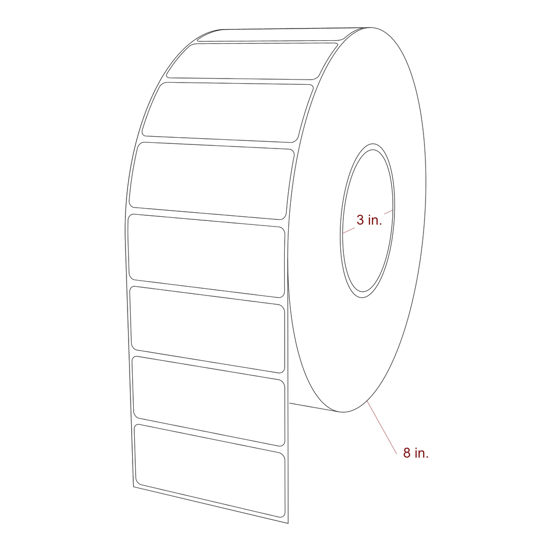 3.25 Inch x 1.25 Inch Rectangle Inkjet Label Roll - 3 Inch Core - 8 Inch Roll OD - 3D Perspective