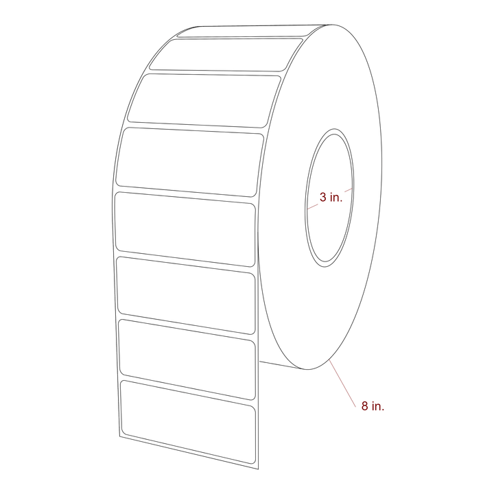 3.25 Inch x 1.25 Inch Rectangle Inkjet Label Roll - 3 Inch Core - 8 Inch Roll OD - 3D Perspective