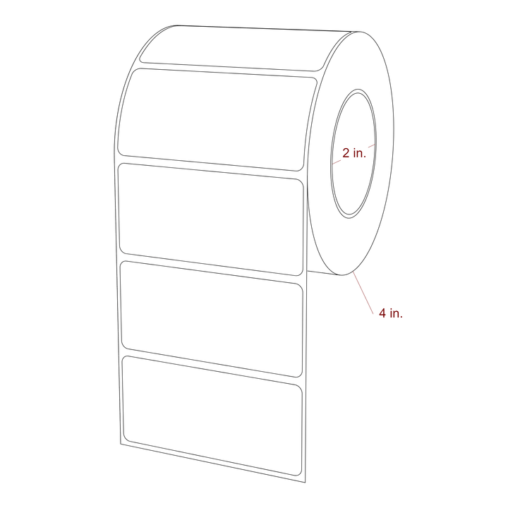 3.25 Inch x 1.5 Inch Rectangle Inkjet Label Roll - 2 Inch Core - 4 Inch Roll OD - 3D Perspective