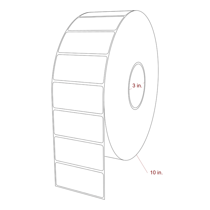 3.25 Inch x 1.5 Inch Rectangle Inkjet Label Roll - 3 Inch Core - 10 Inch Roll OD - 3D Perspective