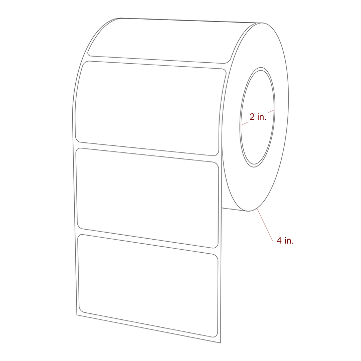 3.25 Inch x 1.75 Inch Rectangle Inkjet Label Roll - 2 Inch Core - 4 Inch Roll OD - 3D Perspective