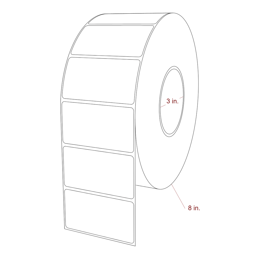 3.25 Inch x 1.75 Inch Rectangle Inkjet Label Roll - 3 Inch Core - 8 Inch Roll OD - 3D Perspective