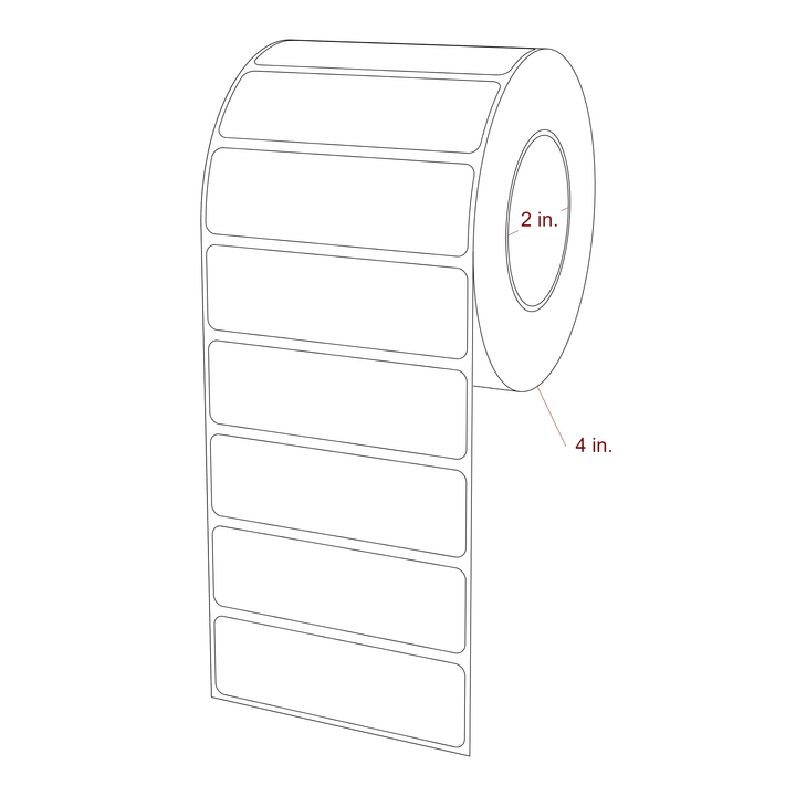 3.25 Inch x 1 Inch Rectangle Inkjet Label Roll - 2 Inch Core - 4 Inch Roll OD - 3D Perspective