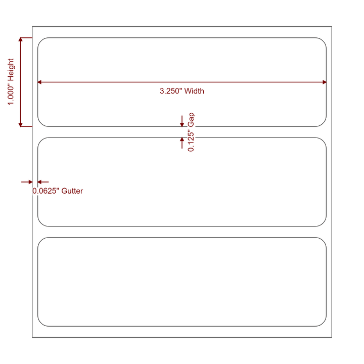 3.25 Inch x 1 Inch Rectangle Inkjet Label Roll - 2D Drawing