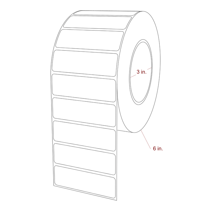 3.25 Inch x 1 Inch Rectangle Inkjet Label Roll - 3 Inch Core - 6 Inch Roll OD - 3D Perspective