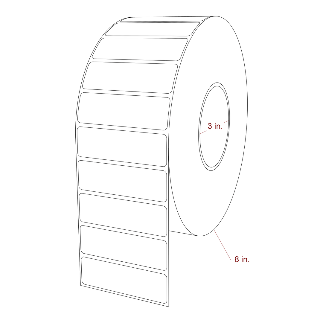 3.25 Inch x 1 Inch Rectangle Inkjet Label Roll - 3 Inch Core - 8 Inch Roll OD - 3D Perspective