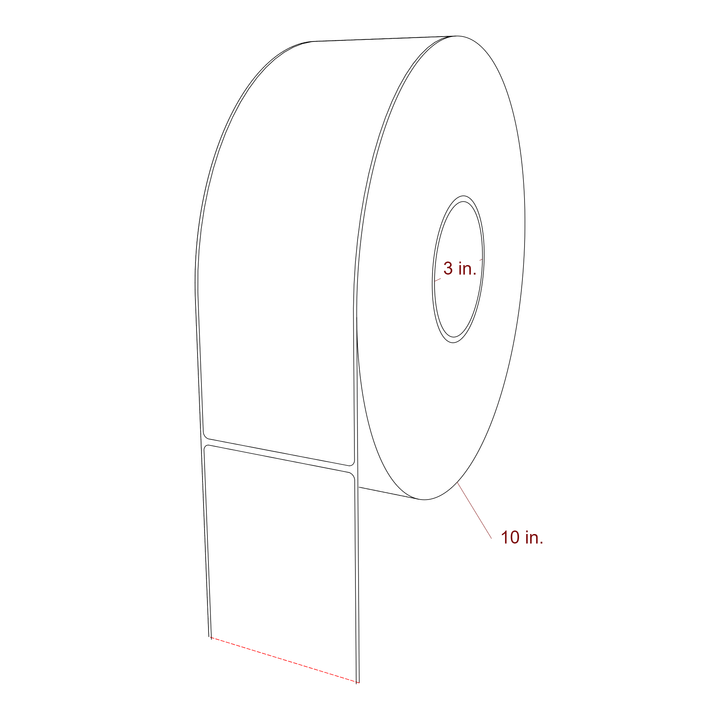 3.25 Inch x 10 Inch Rectangle Inkjet Label Roll - 3 Inch Core - 10 Inch Roll OD - 3D Perspective