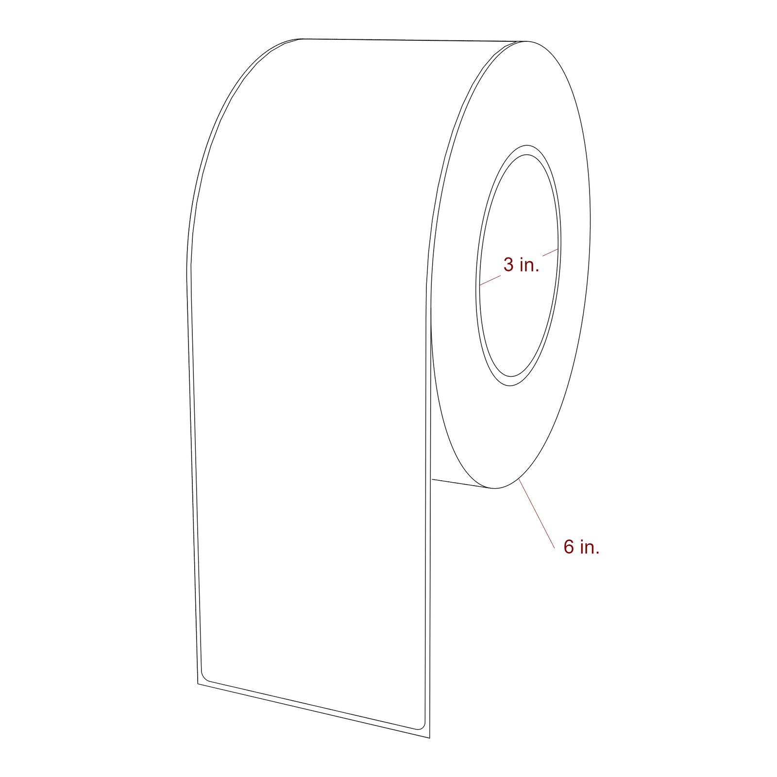 3.25 Inch x 10 Inch Rectangle Inkjet Label Roll - 3 Inch Core - 6 Inch Roll OD - 3D Perspective