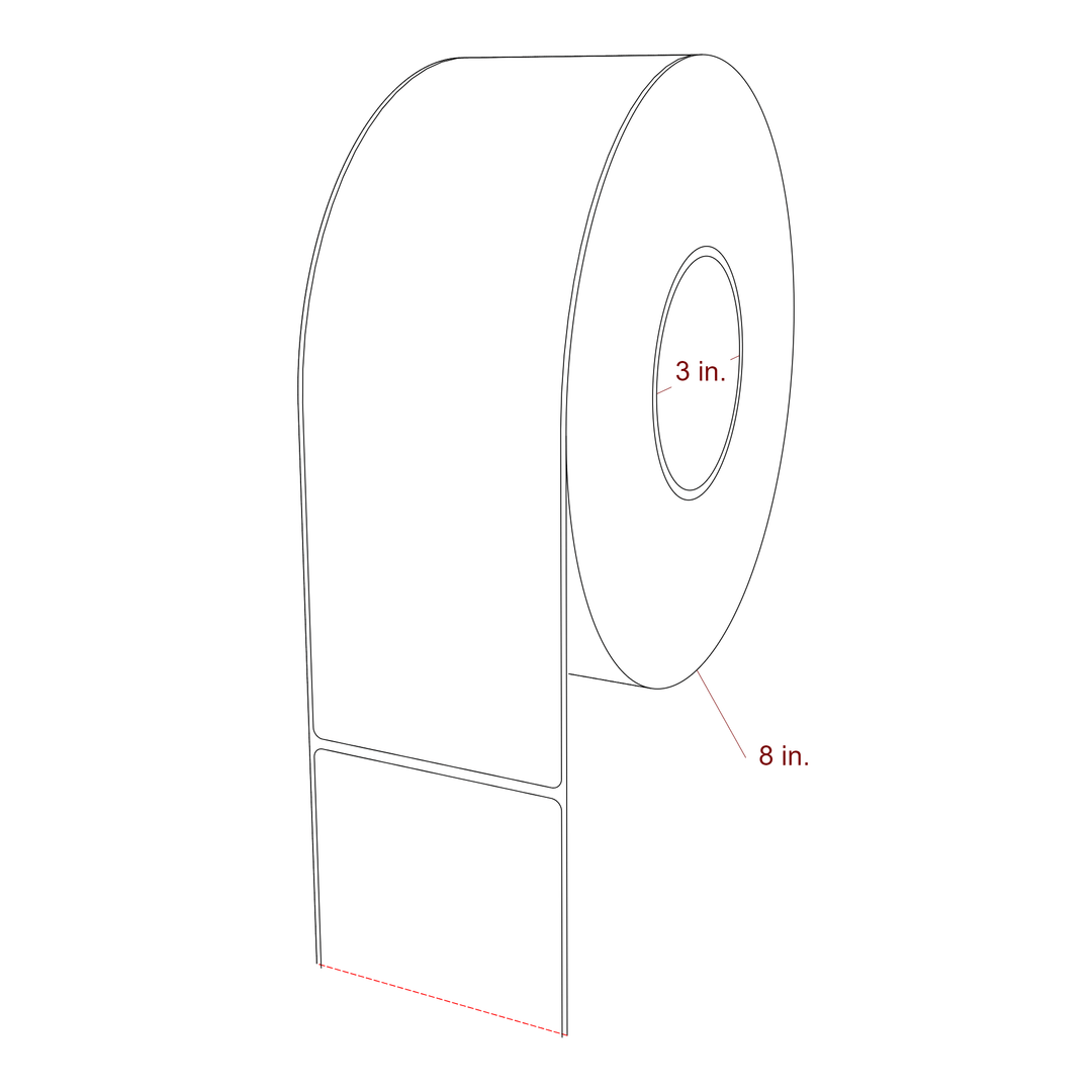 3.25 Inch x 10 Inch Rectangle Inkjet Label Roll - 3 Inch Core - 8 Inch Roll OD - 3D Perspective