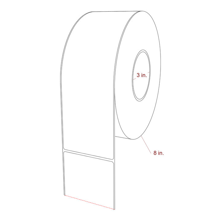 3.25 Inch x 10 Inch Rectangle Inkjet Label Roll - 3 Inch Core - 8 Inch Roll OD - 3D Perspective